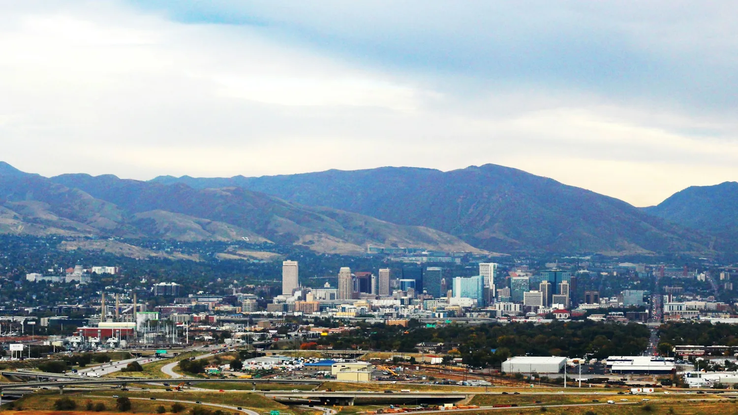 Salt Lake City and the Wasatch foothills in Utah.